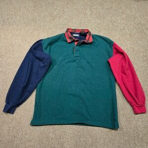 VTG McGregor Rugby Shirt Mens Medium Green Colorblock Plaid Collar Long Sleeve